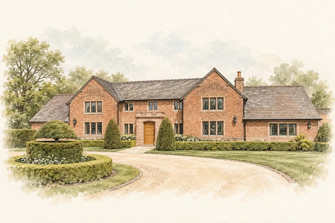 A watercolour of Merrydale Manor and its gardens